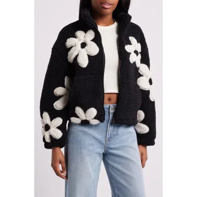 Thread & Supply High Pile Fleece Floral Jacket In Black