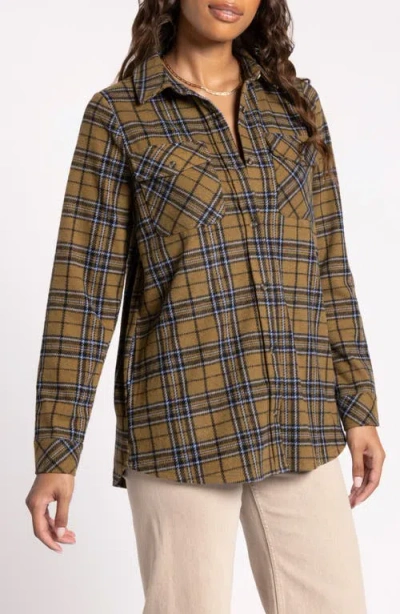 Thread & Supply Jasper Plaid Button-up Tunic Shirt In Camel Black Plaid