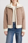 Thread & Supply Knit Collar Quilted Jacket In Brown
