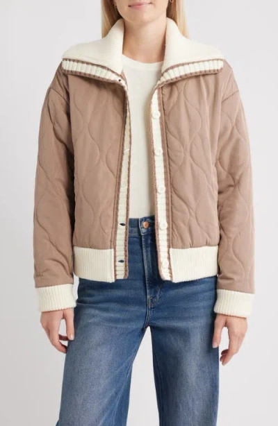 Thread & Supply Knit Collar Quilted Jacket In Brown