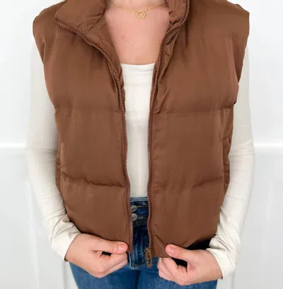 Thread & Supply Living In Style Cropped Puffer Vest In Brown
