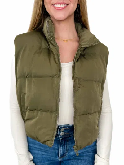 Thread & Supply Living In Style Cropped Puffer Vest In Green