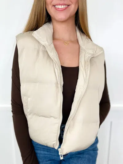 Thread & Supply Living In Style Cropped Puffer Vest In Oat In Brown