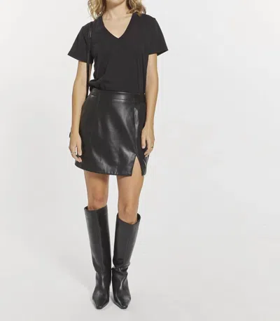 Thread & Supply Madison Faux Leather Skirt W/ Slit In Black