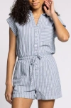 Thread & Supply Marina Stripe Cotton Romper In Gray
