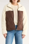 Thread & Supply Mixed Media Fleece & Quilted Panel Zip Jacket In Brown