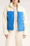 Thread & Supply Mixed Media Fleece & Quilted Panel Zip Jacket In White