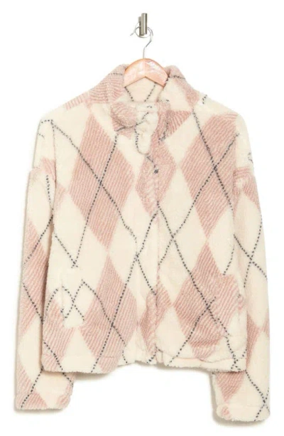 Thread & Supply One Track Mind Faux Shearling Jacket In Ivory Argyle