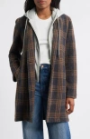Thread & Supply Plaid Coat With Bib Hoodie In Brown