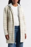 Thread & Supply Plaid Coat With Bib Hoodie In White