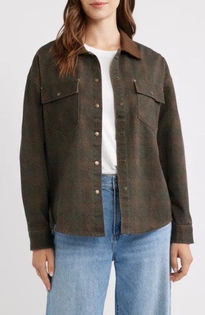 Thread & Supply Plaid Cotton Shacket In Brown
