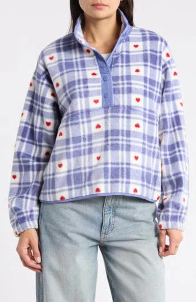 Thread & Supply Plaid Fleece Pullover In Ivory Blue Multi