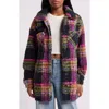 Thread & Supply Plaid Fleece Shirt Jacket In Fuschia Willow Black