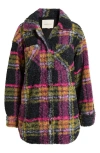 Thread & Supply Plaid Fleece Shirt Jacket In Fuschia Willow Black