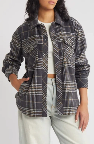 Thread & Supply Plaid Polar Fleece Shacket In Charcoal Plaid