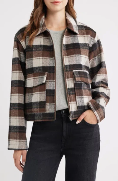 Thread & Supply Plaid Zip Up Jacket In Brown