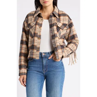 Thread & Supply Plaided Fringed Shacket In Brown
