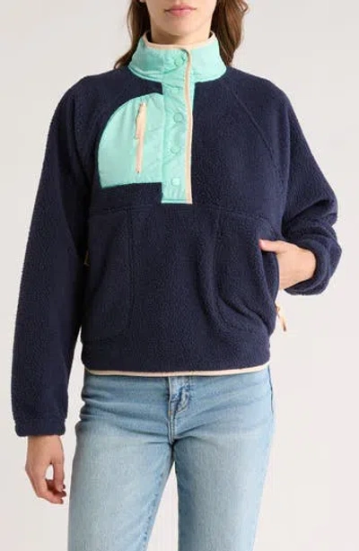Thread & Supply Polar Fleece Half Snap Pullover In Navy Mint Combo