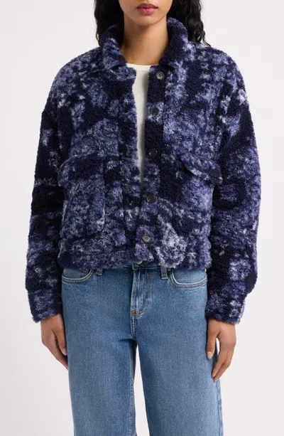 Thread & Supply Printed High Pile Fleece Jacket In Navy Bandana