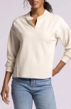 Thread & Supply Roxie Split Neck Knit Top In Seashell