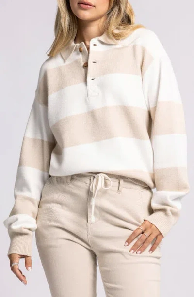 Thread & Supply Rugby Stripe Polo Sweater In Ivory Tan