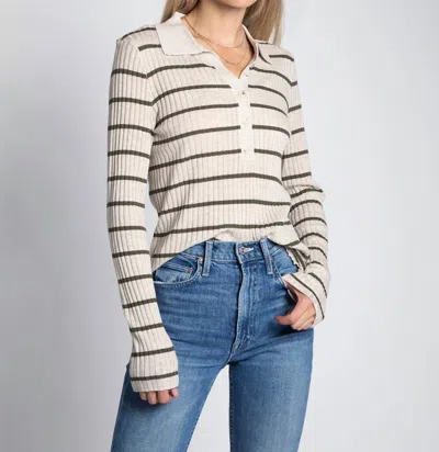 Thread & Supply Savannah Top In Ivory/olive Stripe In Beige