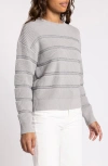 Thread & Supply Seraphina Metallic Stripe Sweater In Light Grey