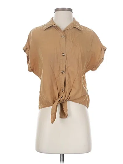 Pre-owned Thread & Supply Short Sleeve Blouse In Tan