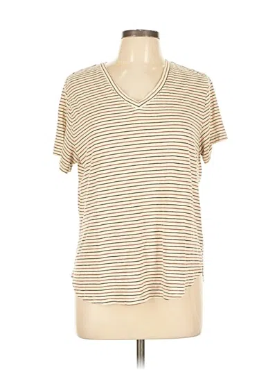 Pre-owned Thread & Supply Short Sleeve Top Tan V Neck Tops In Brown