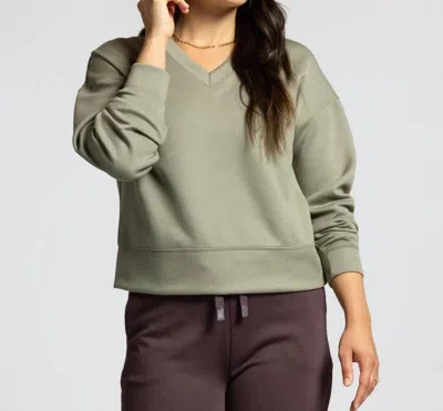Thread & Supply V-neck Top And Elastic Waistband Pants Set In Olive In Brown