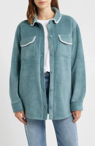 Thread & Supply Whipstitch Detail Polar Fleece Shirt Jacket In Blue