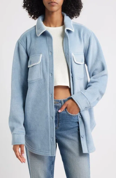 Thread & Supply Whipstitch Detail Polar Fleece Shirt Jacket In Blue