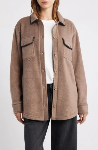 Thread & Supply Whipstitch Detail Polar Fleece Shirt Jacket In Brown