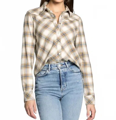 Thread & Supply Yana Pearl Snap Plaid Shirt In Cream Blue Plaid In Multi
