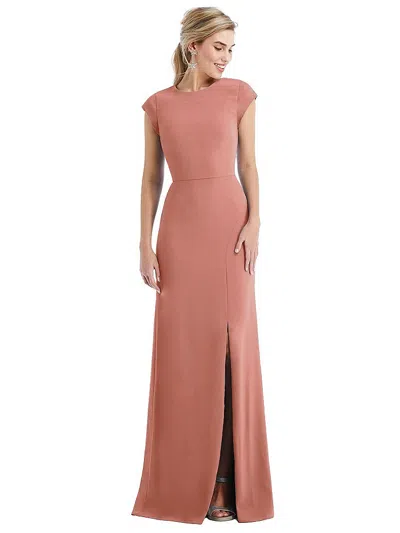 Thread Bridesmaid Cap Sleeve Open-back Trumpet Gown With Front Slit In Pink