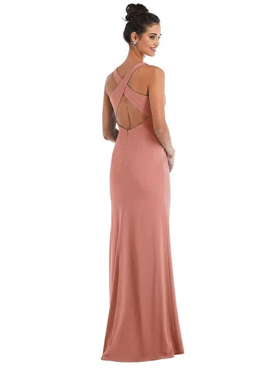 Thread Bridesmaid Criss-cross Cutout Back Maxi Dress With Front Slit In Pink