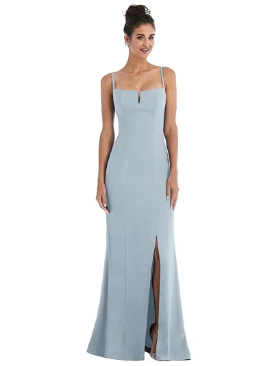 Thread Bridesmaid Notch Crepe Trumpet Gown With Front Slit In Gray