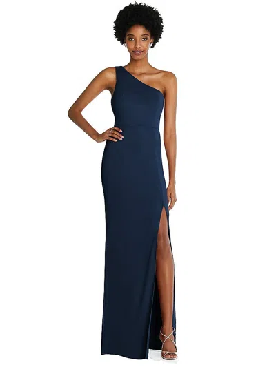 Thread Bridesmaid One-shoulder Chiffon Trumpet Gown In Blue