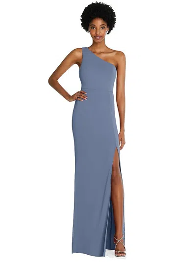 Thread Bridesmaid One-shoulder Chiffon Trumpet Gown In Blue