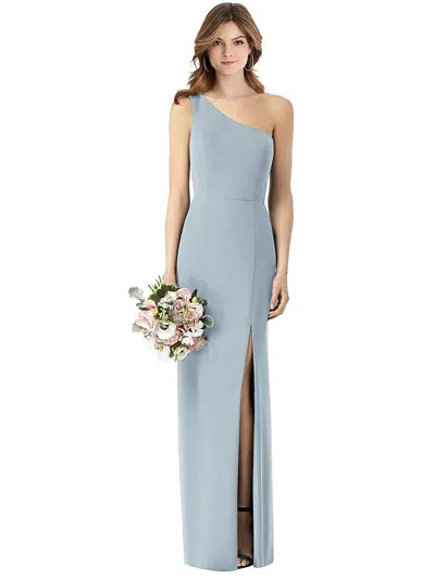 Thread Bridesmaid One-shoulder Crepe Trumpet Gown With Front Slit In Blue