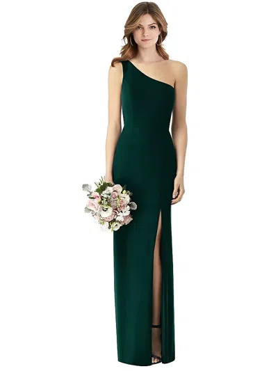 Thread Bridesmaid One-shoulder Crepe Trumpet Gown With Front Slit In Green