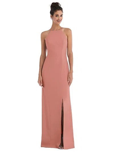 Thread Bridesmaid Open-back High-neck Halter Trumpet Gown In Pink
