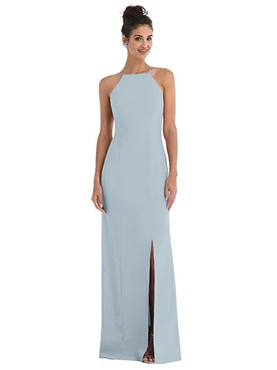 Thread Bridesmaid Open-back High-neck Halter Trumpet Gown In Blue