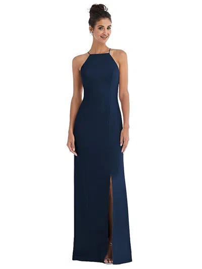 Thread Bridesmaid Open-back High-neck Halter Trumpet Gown In Blue