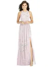 Thread Bridesmaid Shirred Skirt Jewel Neck Halter Dress With Front Slit