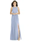 Thread Bridesmaid Shirred Skirt Jewel Neck Halter Dress With Front Slit