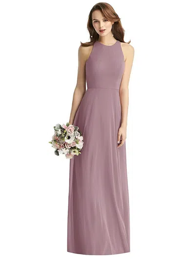 Thread Bridesmaid Sleeveless Halter Chiffon Maxi Dress In Pink