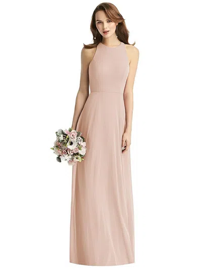 Thread Bridesmaid Sleeveless Halter Chiffon Maxi Dress In Pink