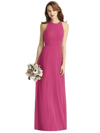 Thread Bridesmaid Sleeveless Halter Chiffon Maxi Dress In Pink