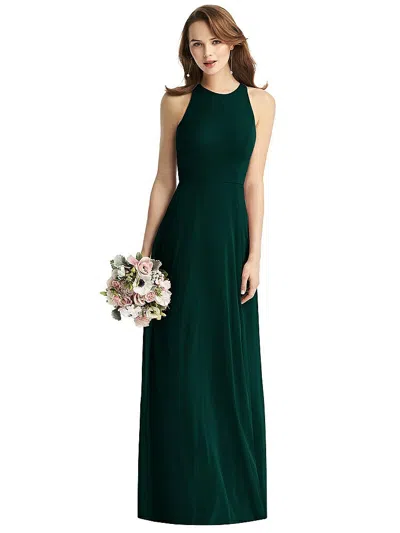 Thread Bridesmaid Sleeveless Halter Chiffon Maxi Dress In Green